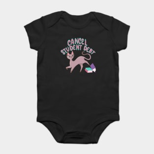 Cancel Student Debt Cat Kicking Text Books gift for student Baby Bodysuit